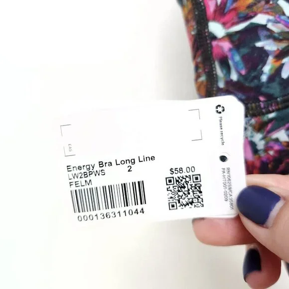 Lululemon Energy Longline Bra Medium Support Size 2 Floral Electric Strappy Back - Picture 8 of 15